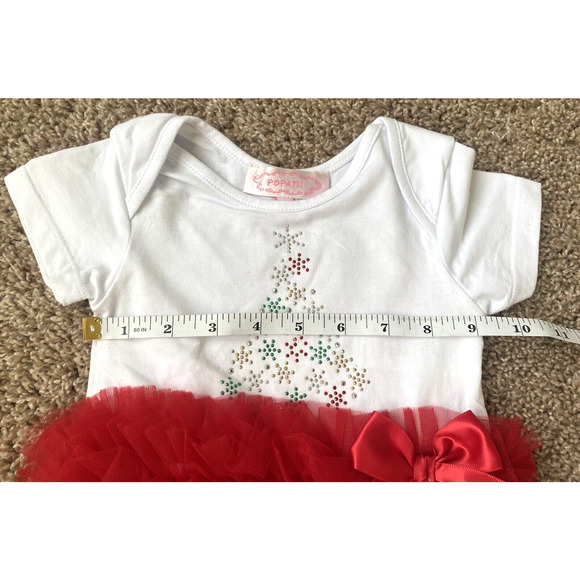 Popatu Baby Girl's Size 12M Christmas Tree Red Bow Holiday Bodysuit White/Red - Picture 7 of 8